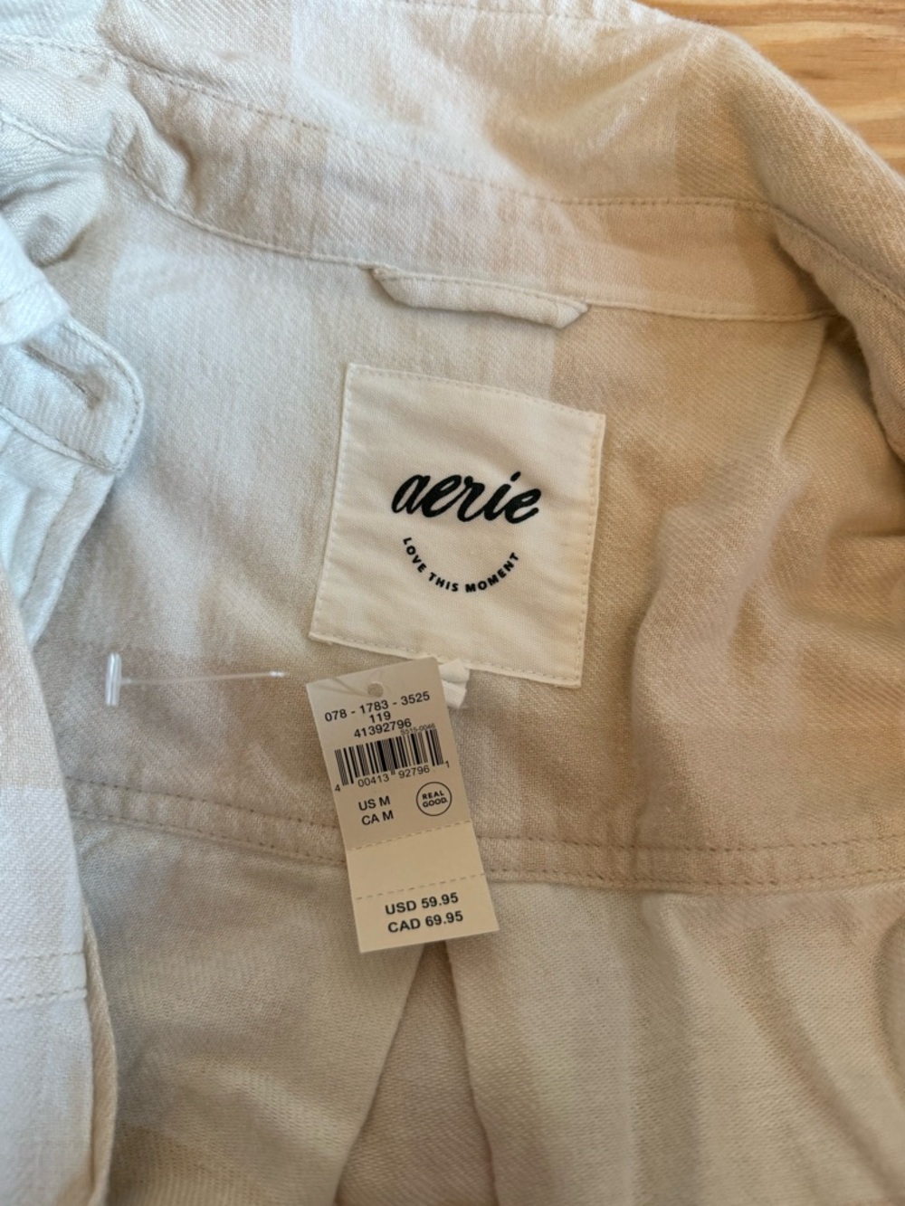aerie Beige Button-Front Shirt Jacket - Picture 2 of 2